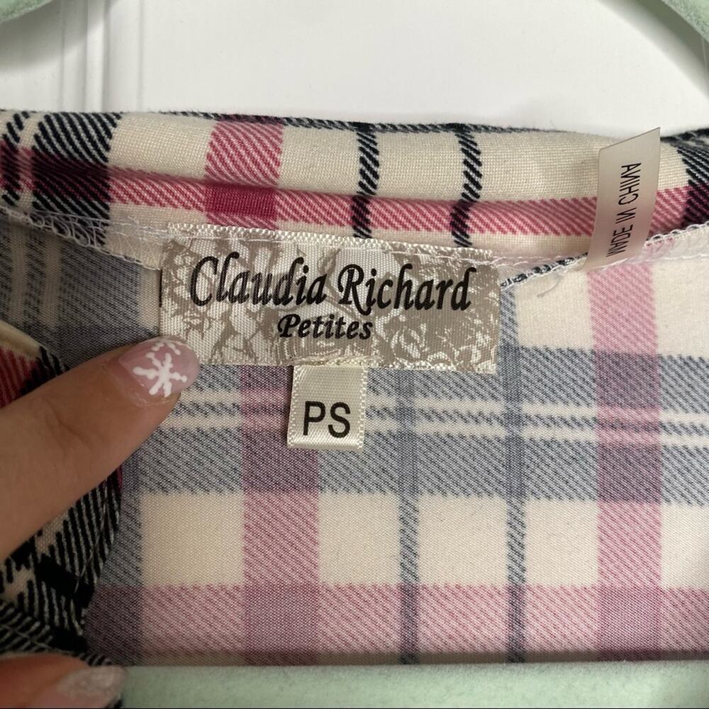 CLAUDIA RICHARD PETITES Plaid V-Neck Henley Blouse 3/4 Sleeve Top Shirt Petite S - Picture 7 of 9